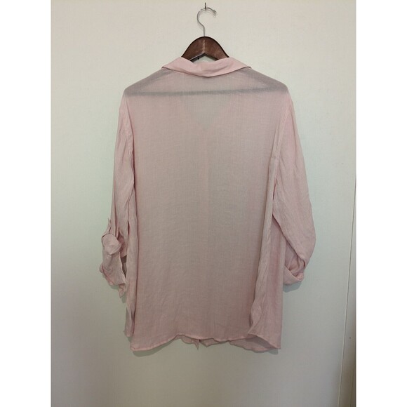 Sanctuary Button Front Pink Crinkle Lightweight Blouse 1X Revolve Tab Sleeve - Picture 2 of 4